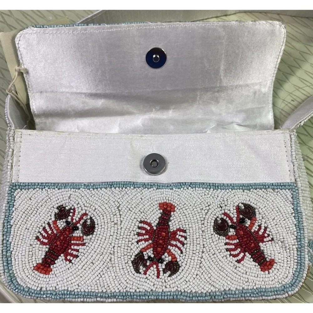 Sol And Mer Women's Beaded Lobster Purse Coastal Handbag 6.5x8.5x2